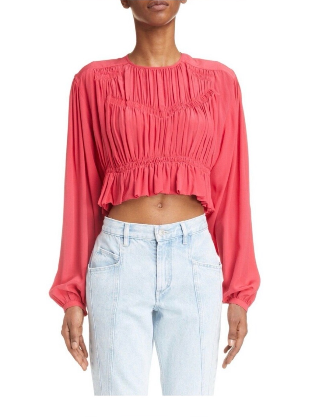 Isabel Marant - Nelino Blouse Long-Sleeve Smocked Crop Top